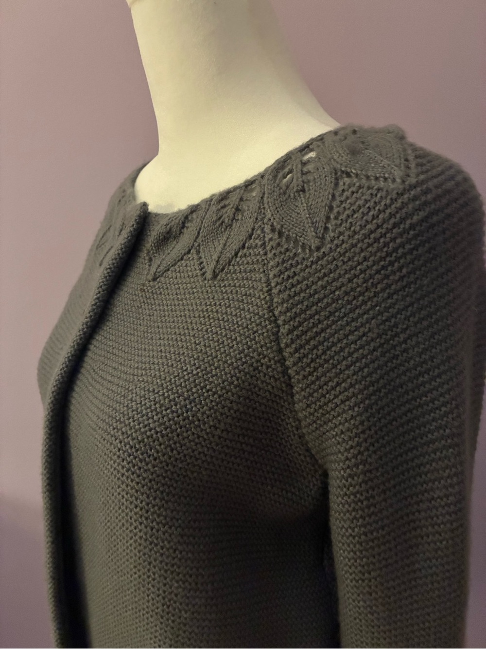Big Girl Knitted Cardigan With Pointelle Collar